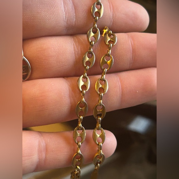 24K HGE Vintage Gold Chain Bracelet Oval Link with Charm - Picture 3 of 10